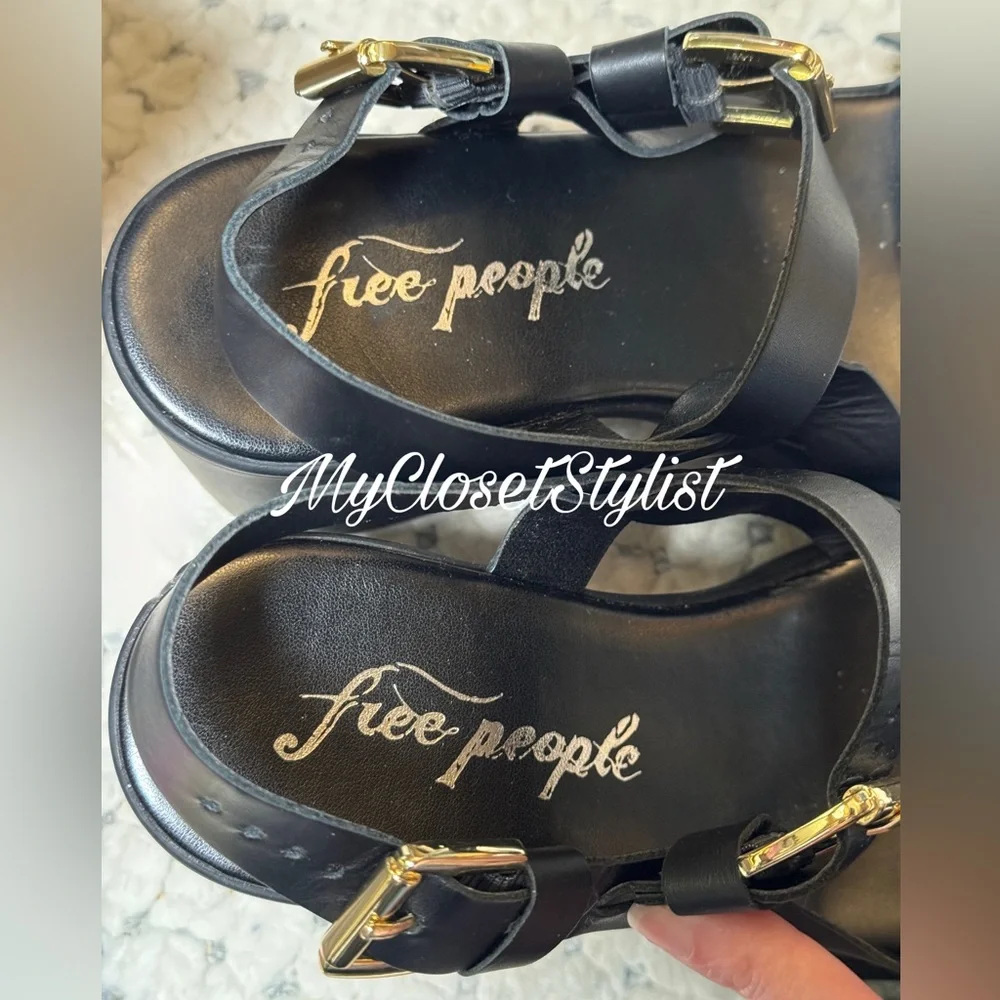 NEW! Free People Black Platform Italian Leather Sandals Made in Italy Shoes 38 8